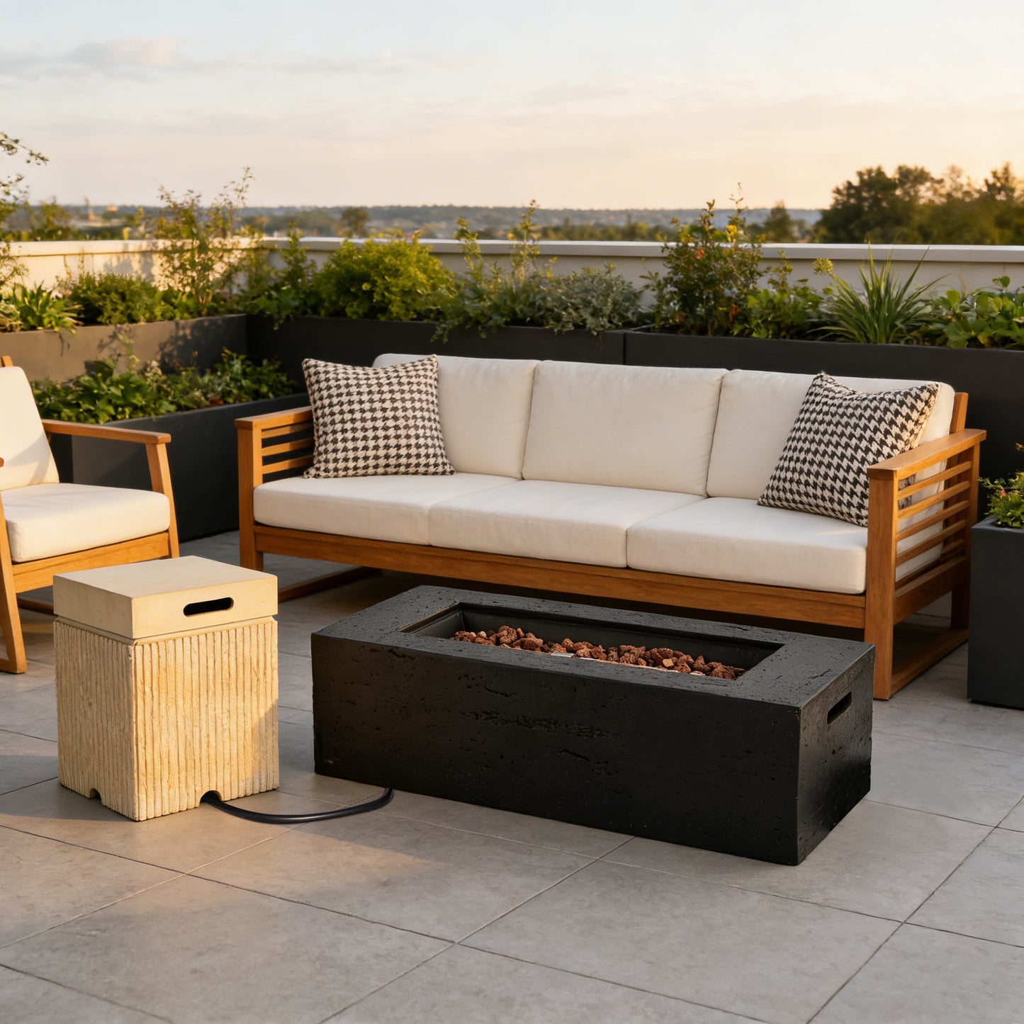 2-Piece Fire Pit Set: 41.9' Propane Fire Pit (40,000 BTU) with Burner & Lava Rocks and  15.75' MGO Tank Cover Table for