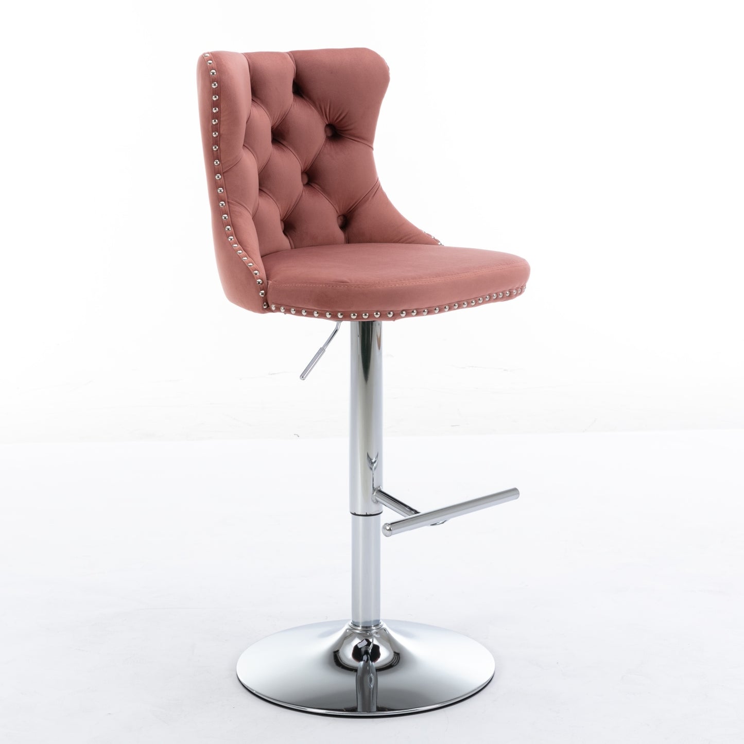 Modern Tufted Velvet Swivel Barstools with Adjustable Height and Chrome Base, Set of 2