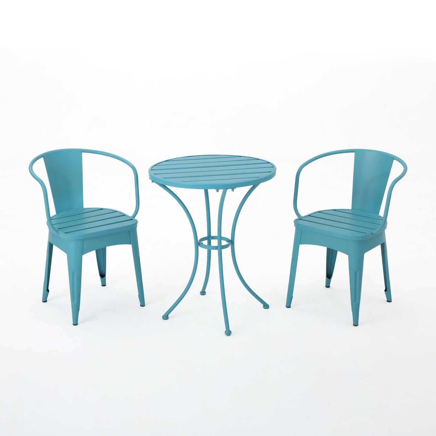 Colmar 3-Piece Metal Bistro Set – Weather-Resistant Outdoor Patio Table and Chair Set with Slatted Design