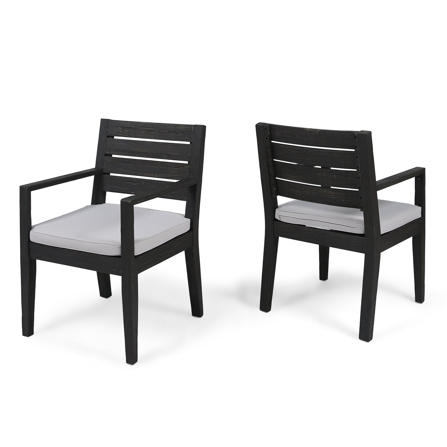 Outdoor Acacia Wood Dining Chair Set of 2 with Water-Resistant Cushions – Patio Armchairs with Slatted Design