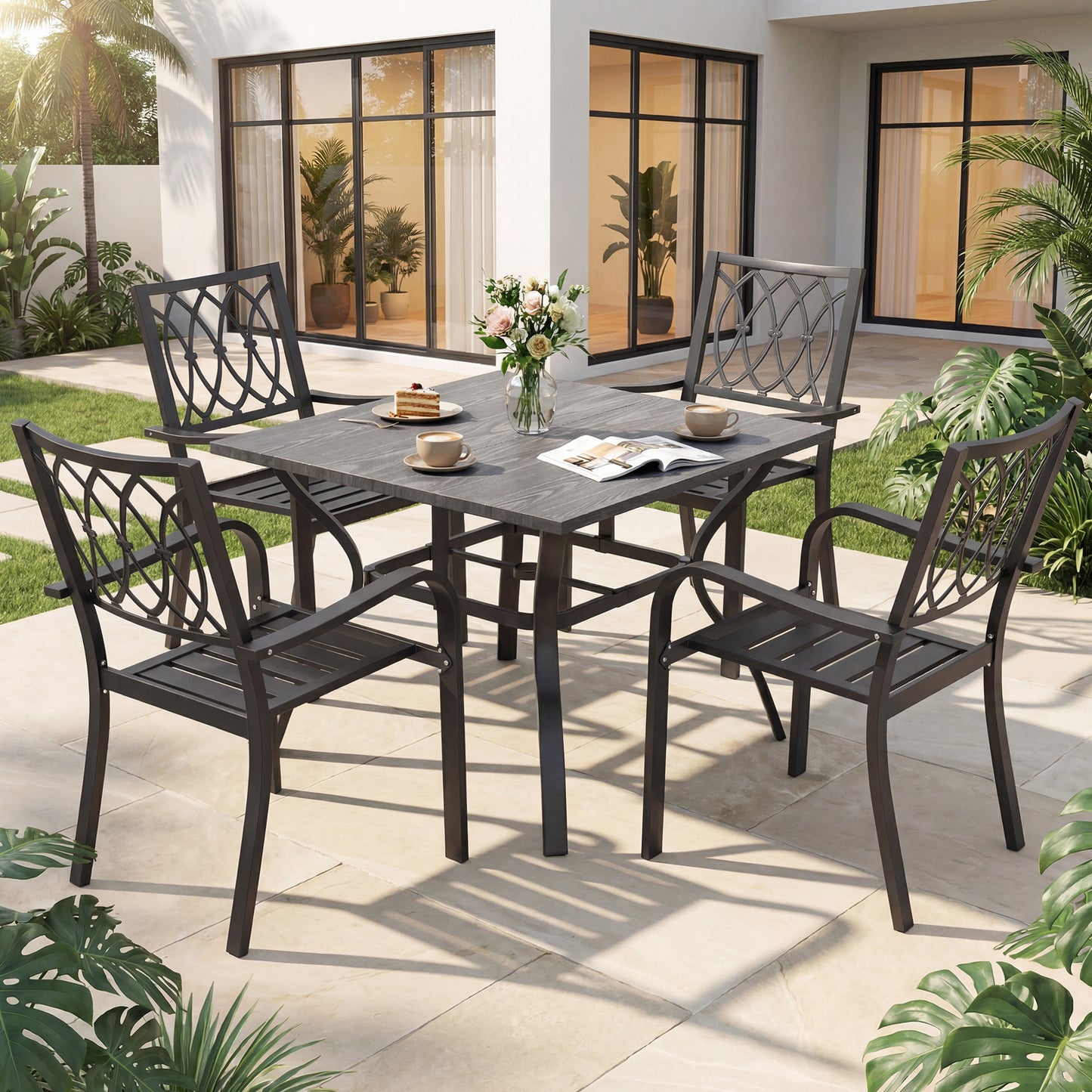 5‑Piece Outdoor Patio Dining Set, 4 Metal Chairs (350 lbs Capacity) +