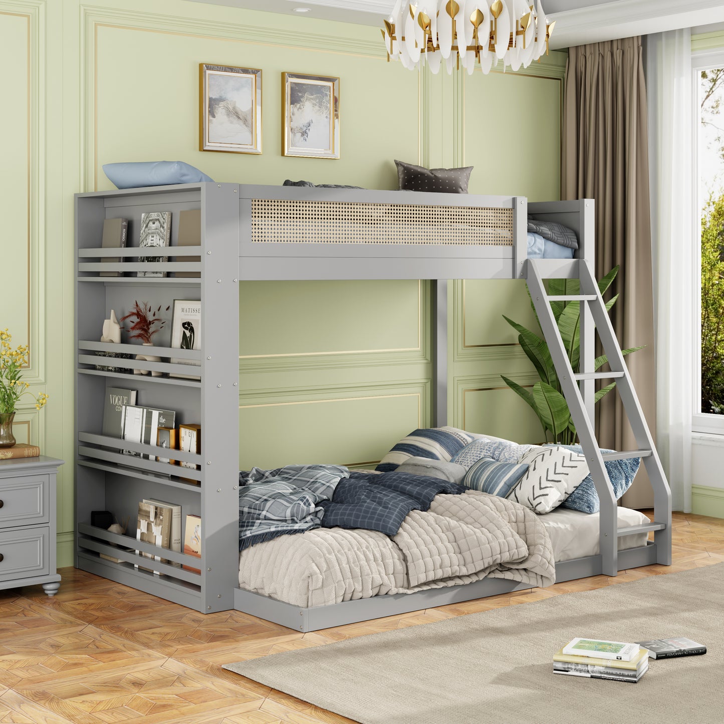 Twin over Full Bunk Bed with Shelf and LED