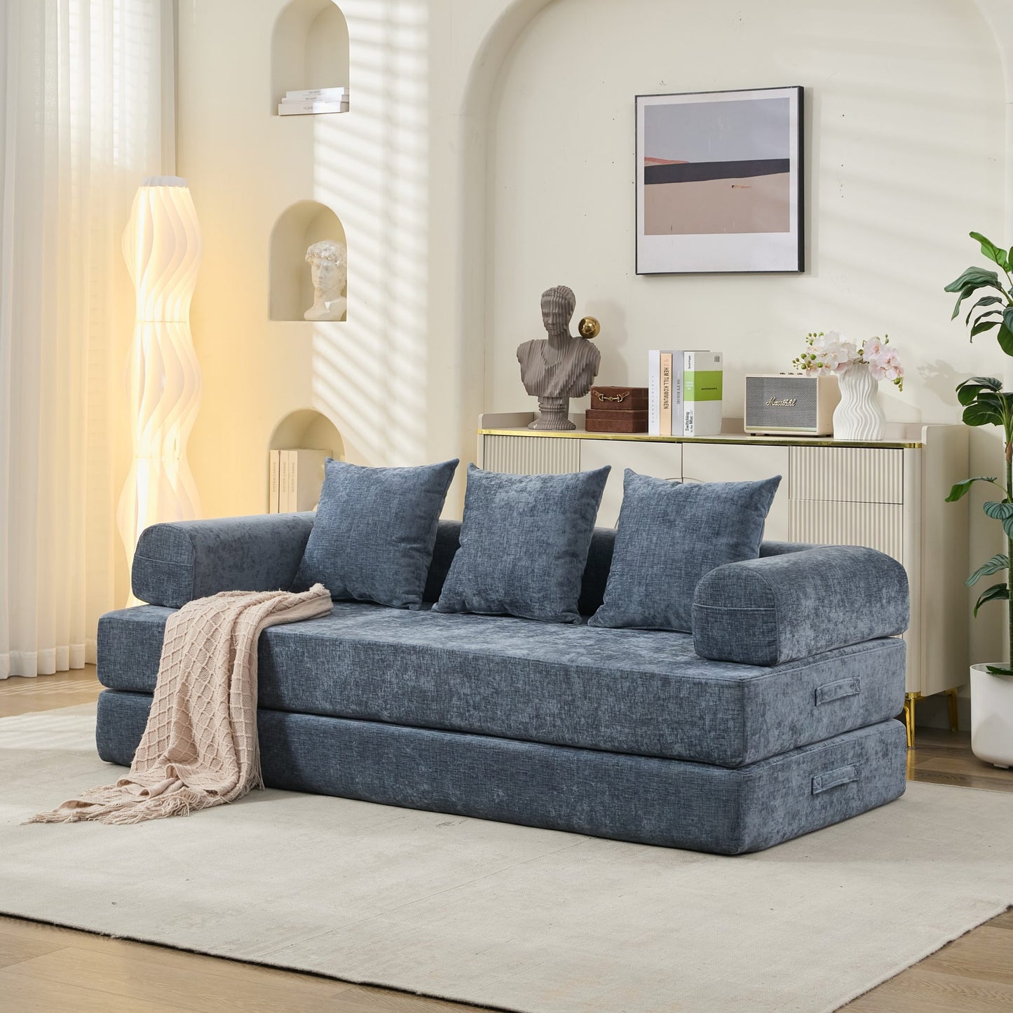 Comfy Convertible Folding Mattress Couch, Floor Sofa Bed, Chenille Floor Sofa with Armrest, Floor