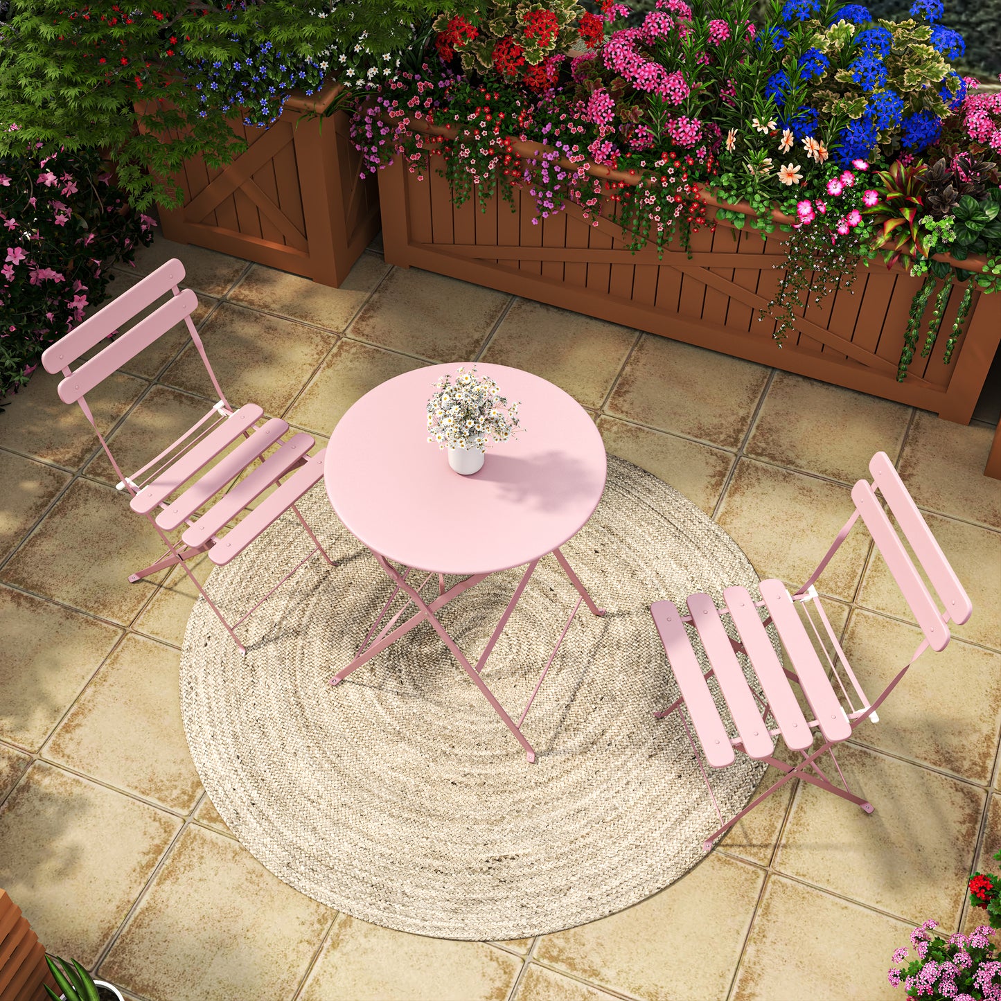 3 Piece Outdoor/Indoor Folding Patio Bistro Set, 2 Chair Furniture Set with Table