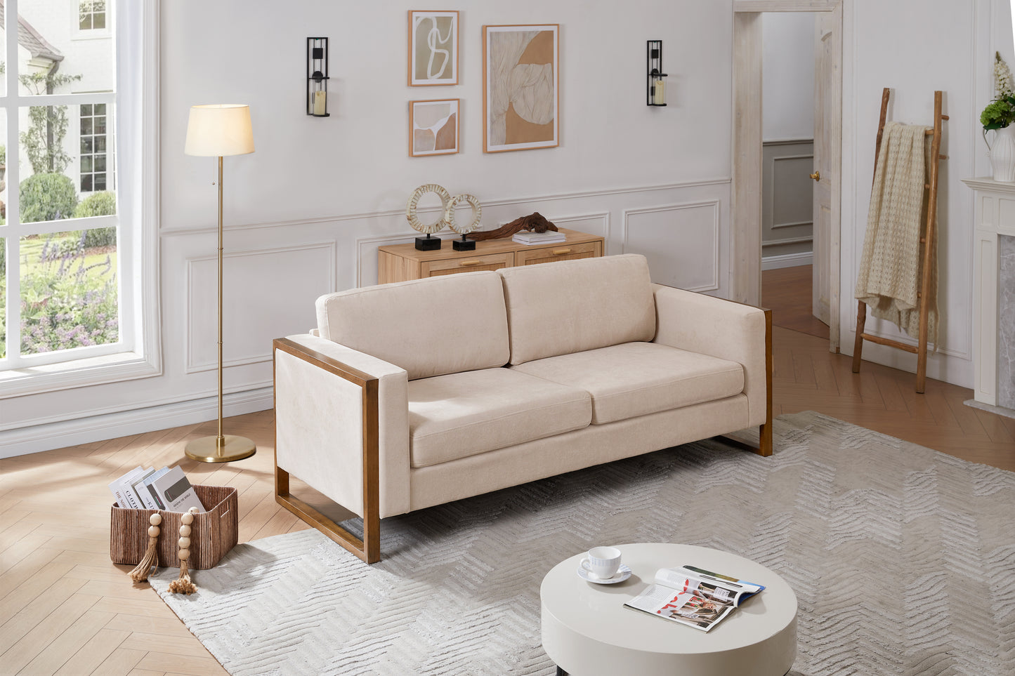 79" Modern Fabric Sofa with Solid Wood Legs – 3-Seater Upholstered Couch for Living Room, Bedroom & Office