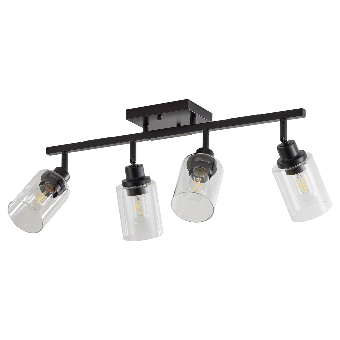 Modern Black Track Lighting Kit with Clear Glass Shades, Rotatable Semi Flush Mount Ceiling Light Fixtures