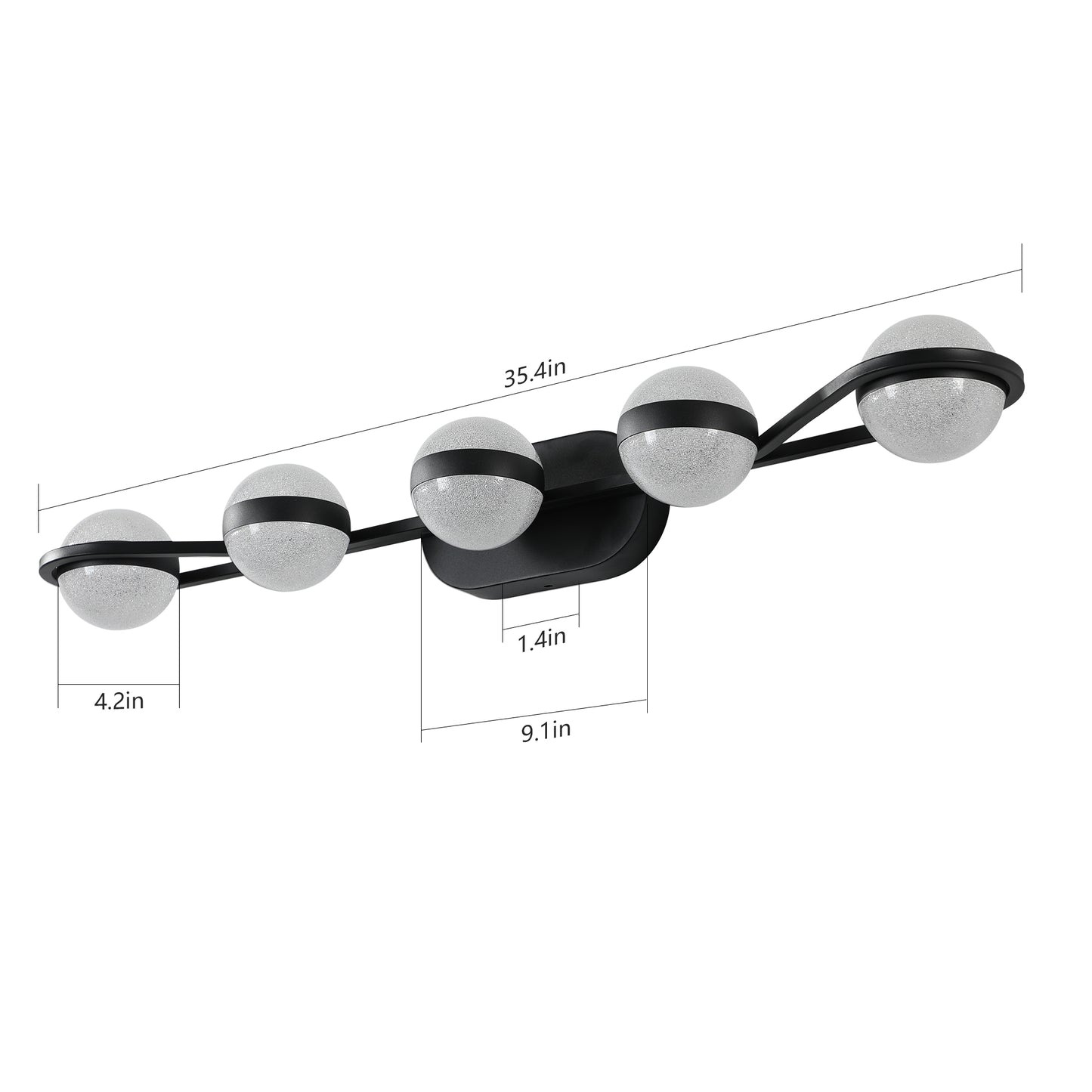 (NEW SKU:W1340P206793)Modern Minimalist Bathroom Vanity Light, LED 5 Bulb Frosted Glass Shades, Wall Mounted Decorative Lighting Fixture, Suitable for Bathroom Vanity Mirror (Black)