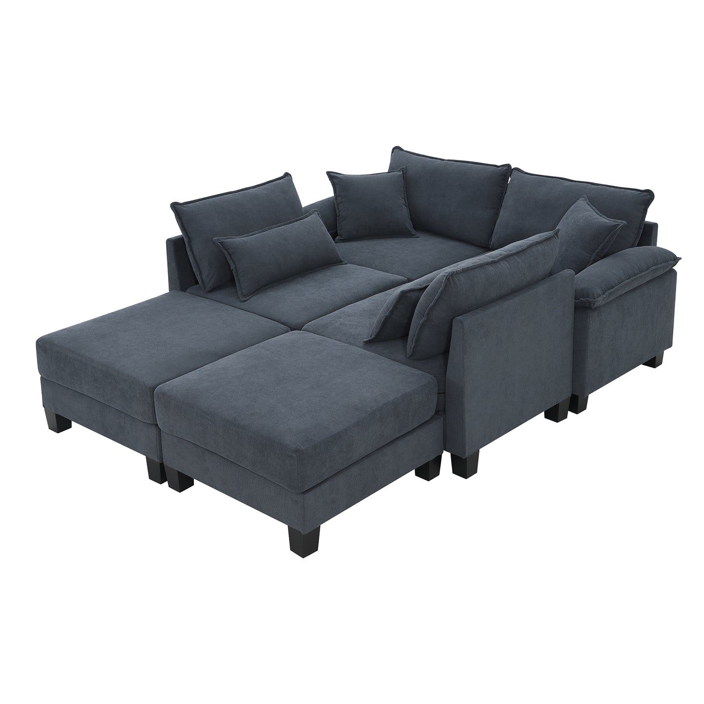 133*65" Corduroy Modular Sectional Sofa,U Shaped Couch with Armrest Bags,6 Seat Freely Combinable Sofa Bed,Comfortable and Spacious Indoor Furniture for Living Room, 2 Colors