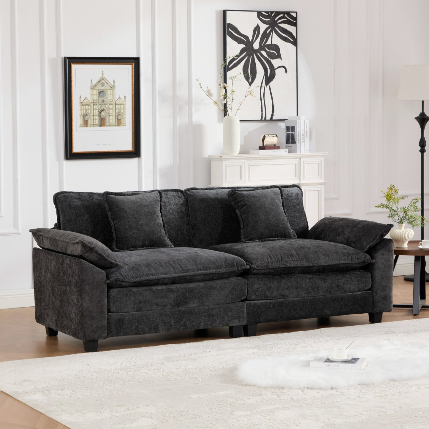 Modern Sectional Couch with Double Layer Upholstered Seat Cushion, Breathable Chenille Fabric (Ott