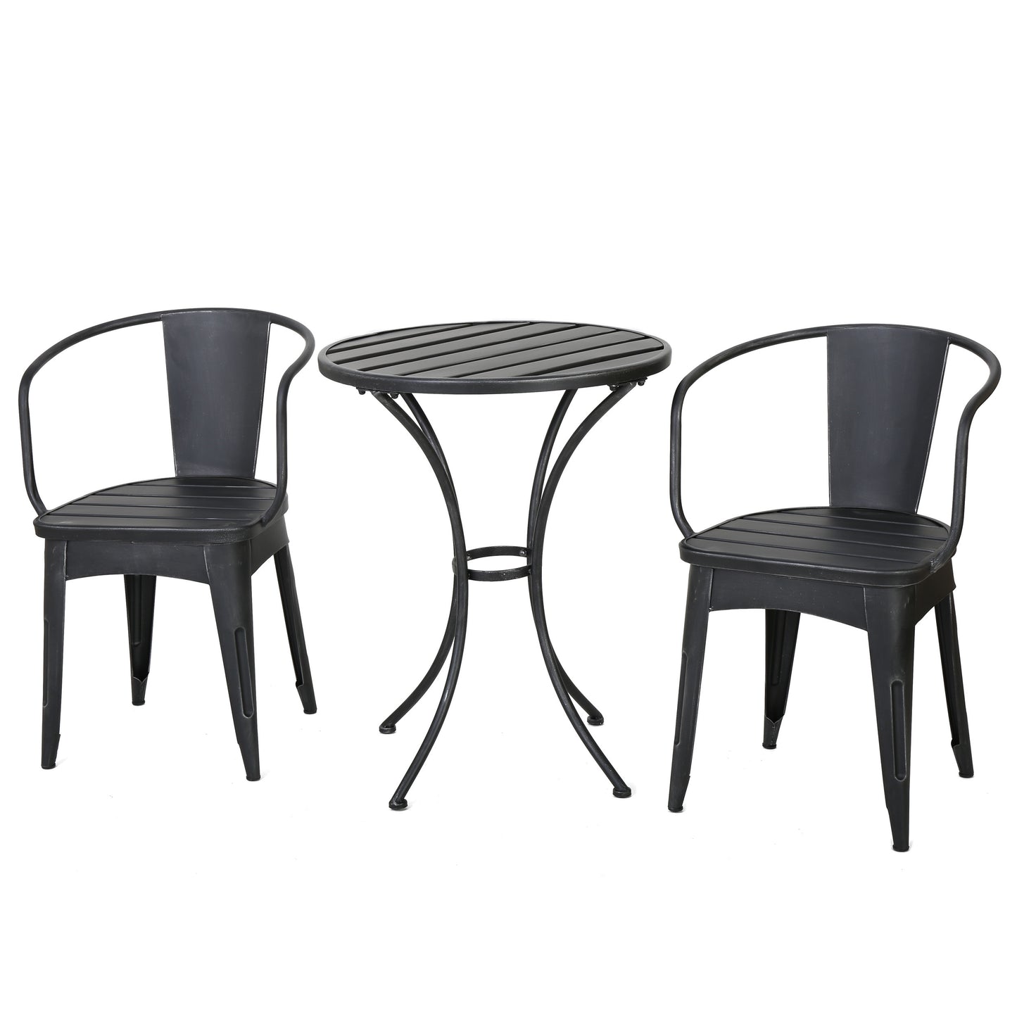 Colmar 3-Piece Metal Bistro Set – Weather-Resistant Outdoor Patio Table and Chair Set with Slatted Design