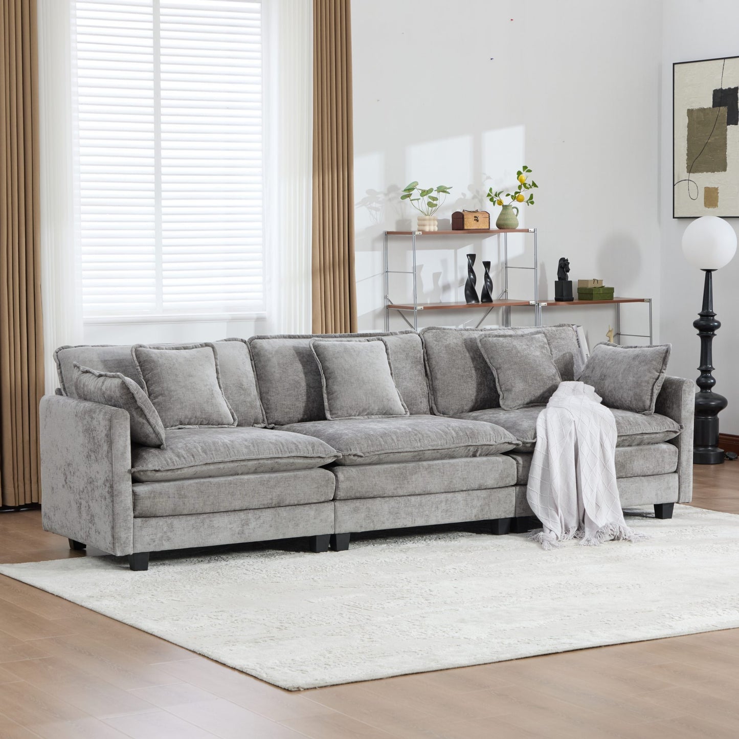 Cloud Sofa Modern Sectional Couch, Double Layer Upholstered Chenille Fabric (Ottoman not included
