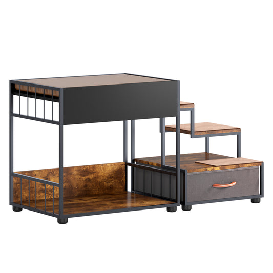 Pet Window Perch Black+Vintage Particle Board with Storage and Drawer Storage for Pet-Friendly Home Organization