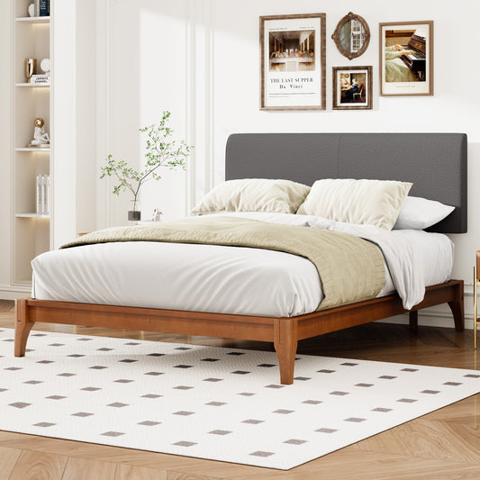 Platform Bed Brown Bamboo with Headboard for Bedroom or Guest Room
