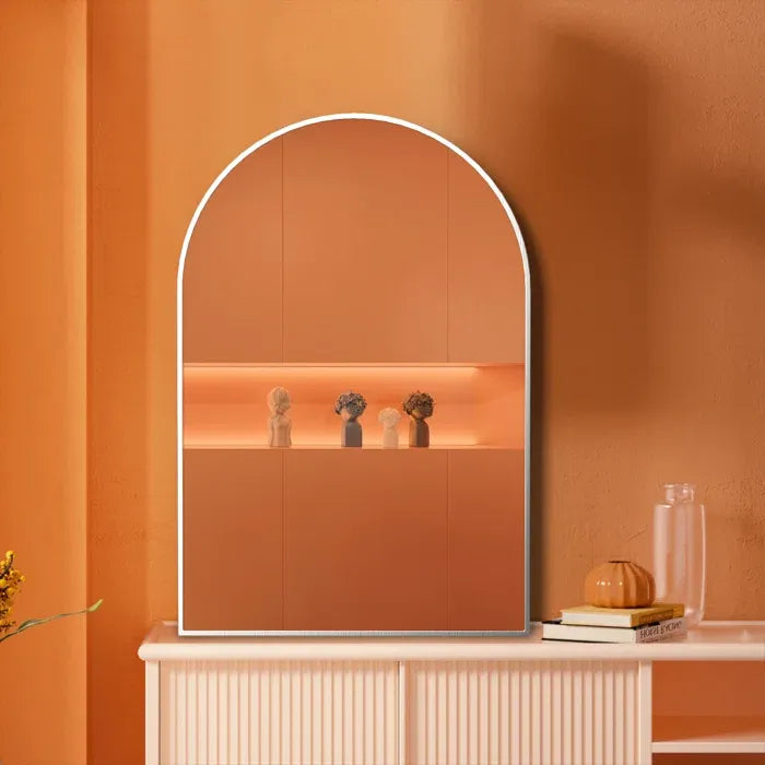 Arched Metal Frame Wall Mirror – 20" x 30" Modern Bathroom Vanity Mirror, Decorative Arch Mirror