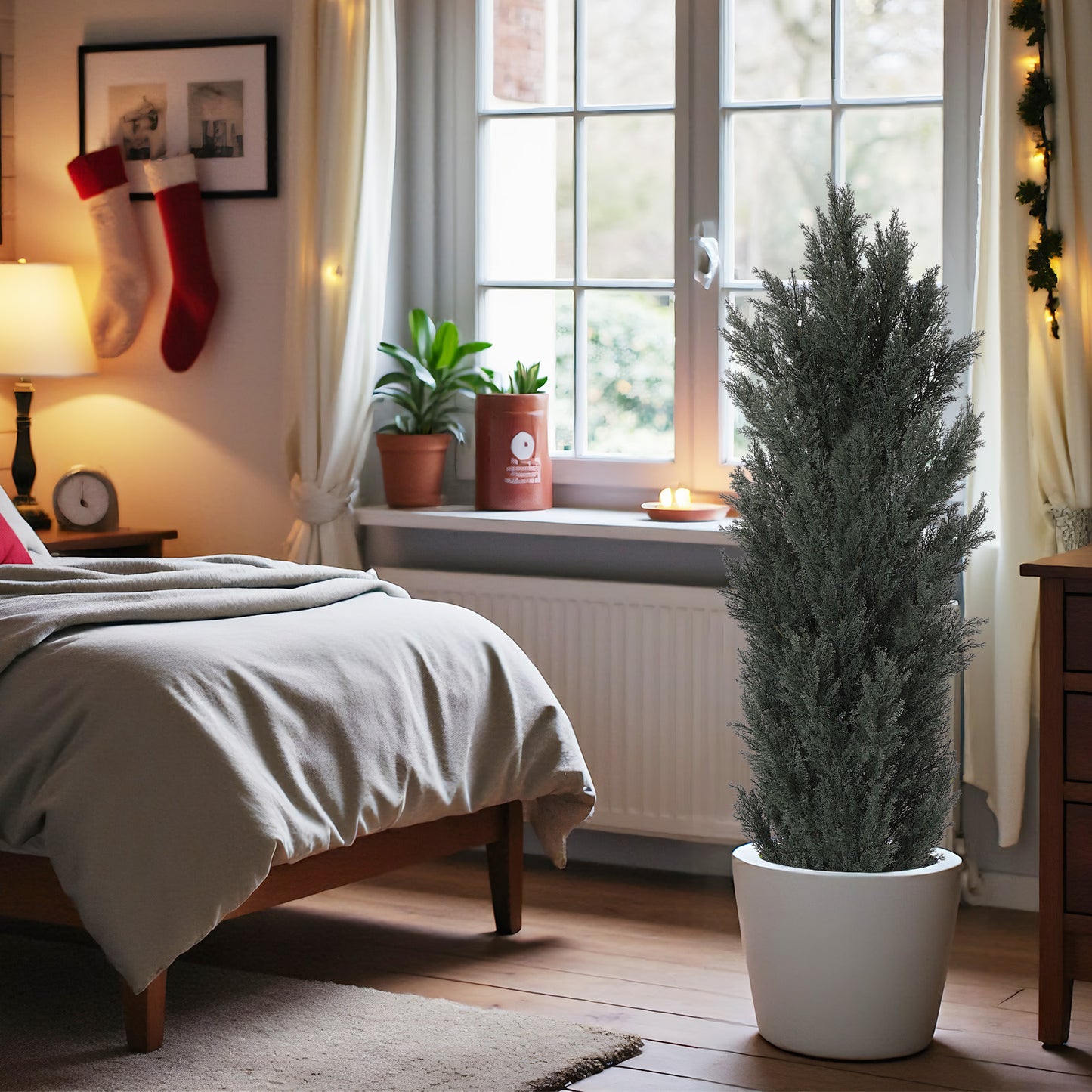 Detachable Artificial Green Cypress Tree Realistic Tall Faux Plant for Indoor and Outdoor Decoration