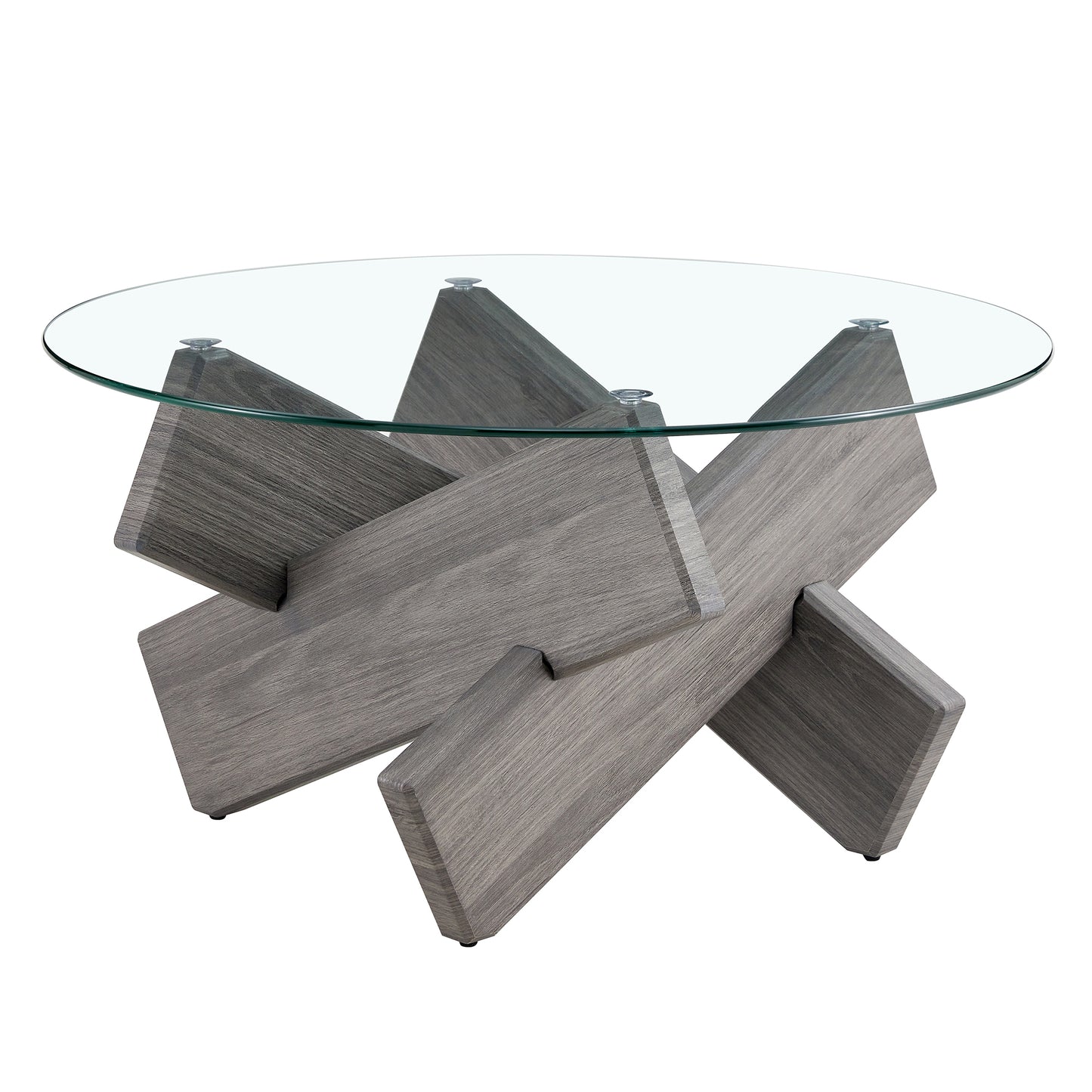 Modern Round Glass Coffee Table – 33.4" Tempered Glass Top with MDF Legs, Minimalist Living Room Table