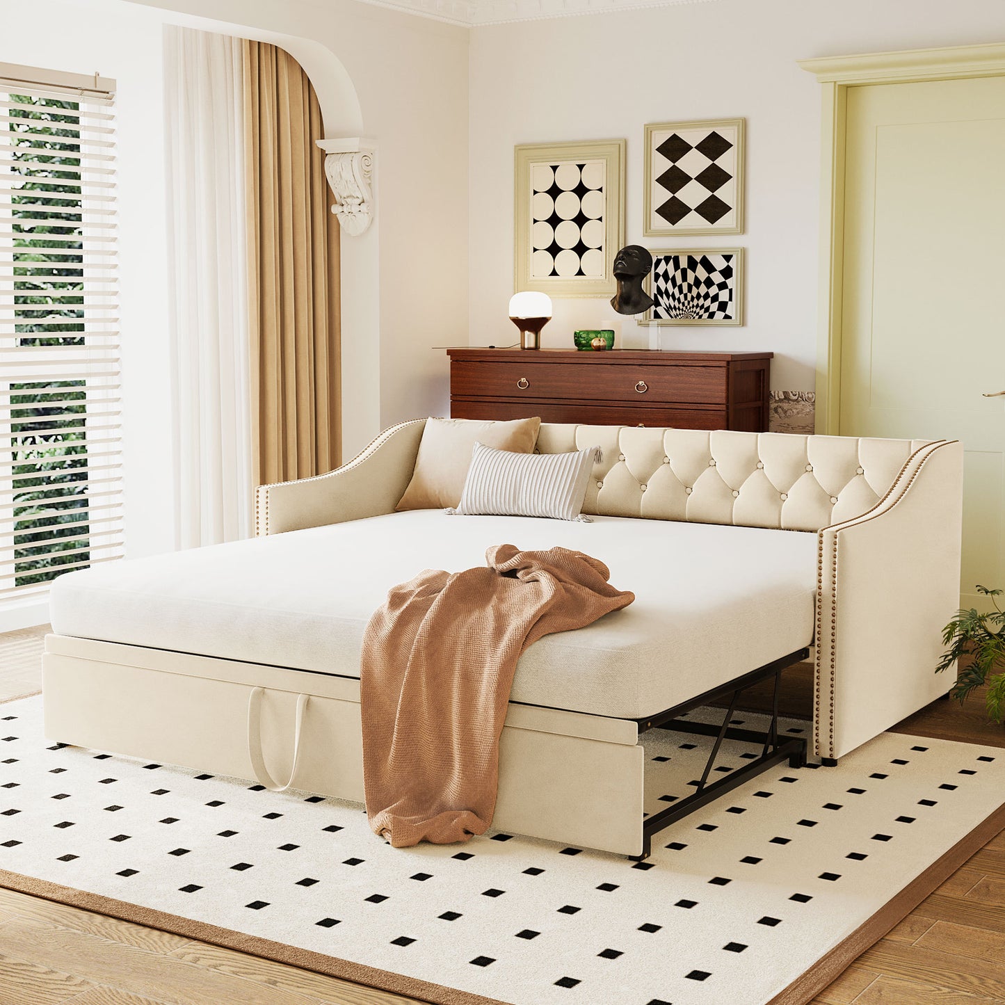 Twin Size Upholstered Daybed with Pop Up Trundle