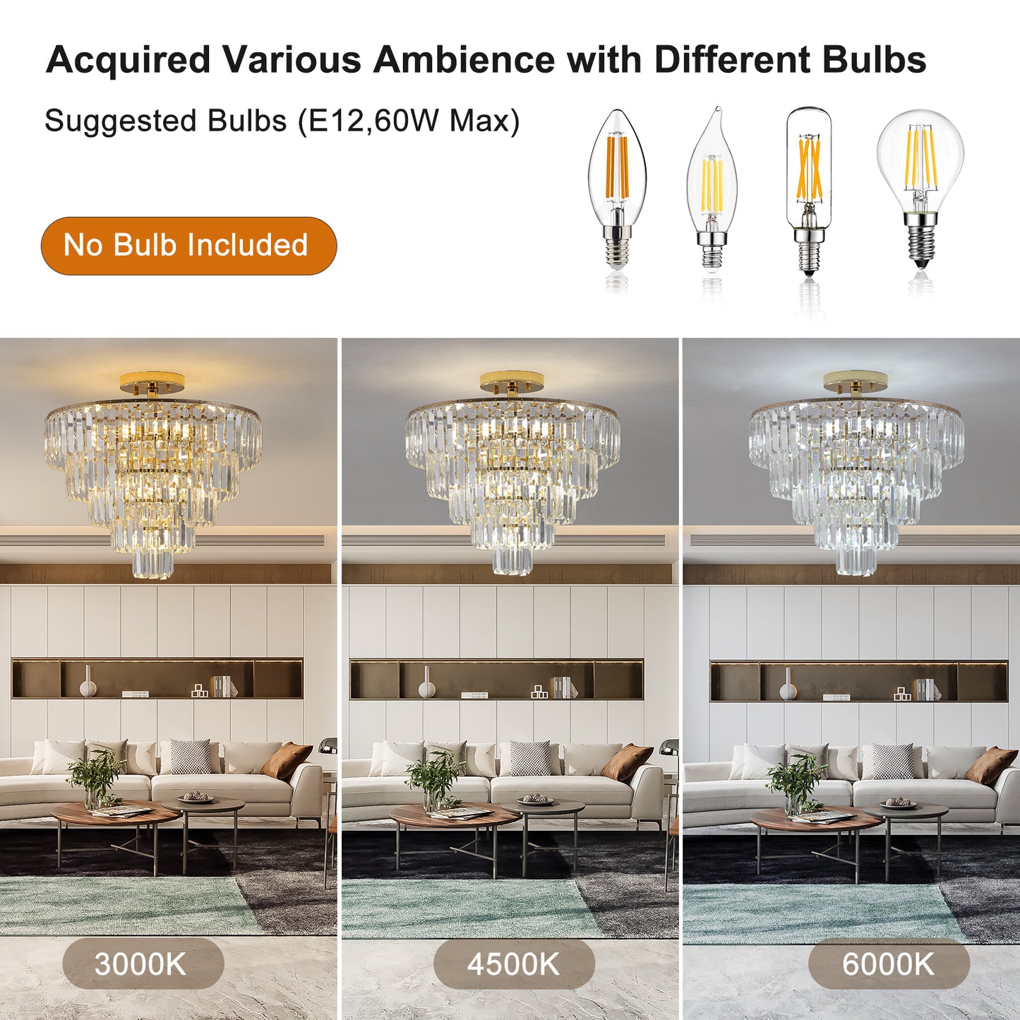 (Same as W1340102252/L5001) Gold Crystal Chandeliers,5-Tier Round Semi Flush Mount Chandelier Light Fixture,Large Contemporary Luxury Ceiling Lighting for Living Room Dining Room Bedroom Hallway