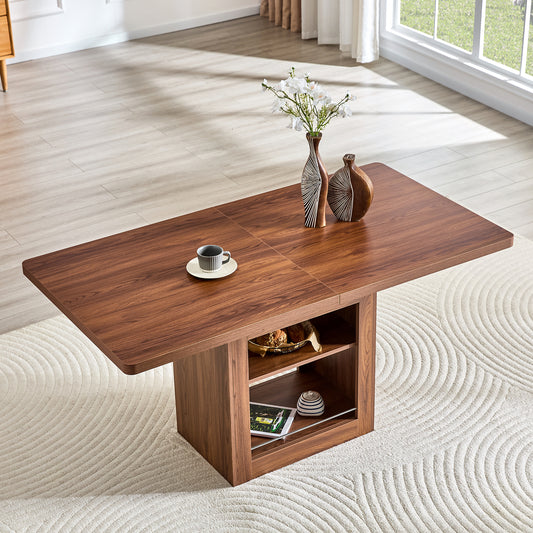 Rectangular Dining Table MDF Walnut Storage and Expandable for Dining Room, Kitchen and Apartment Dining