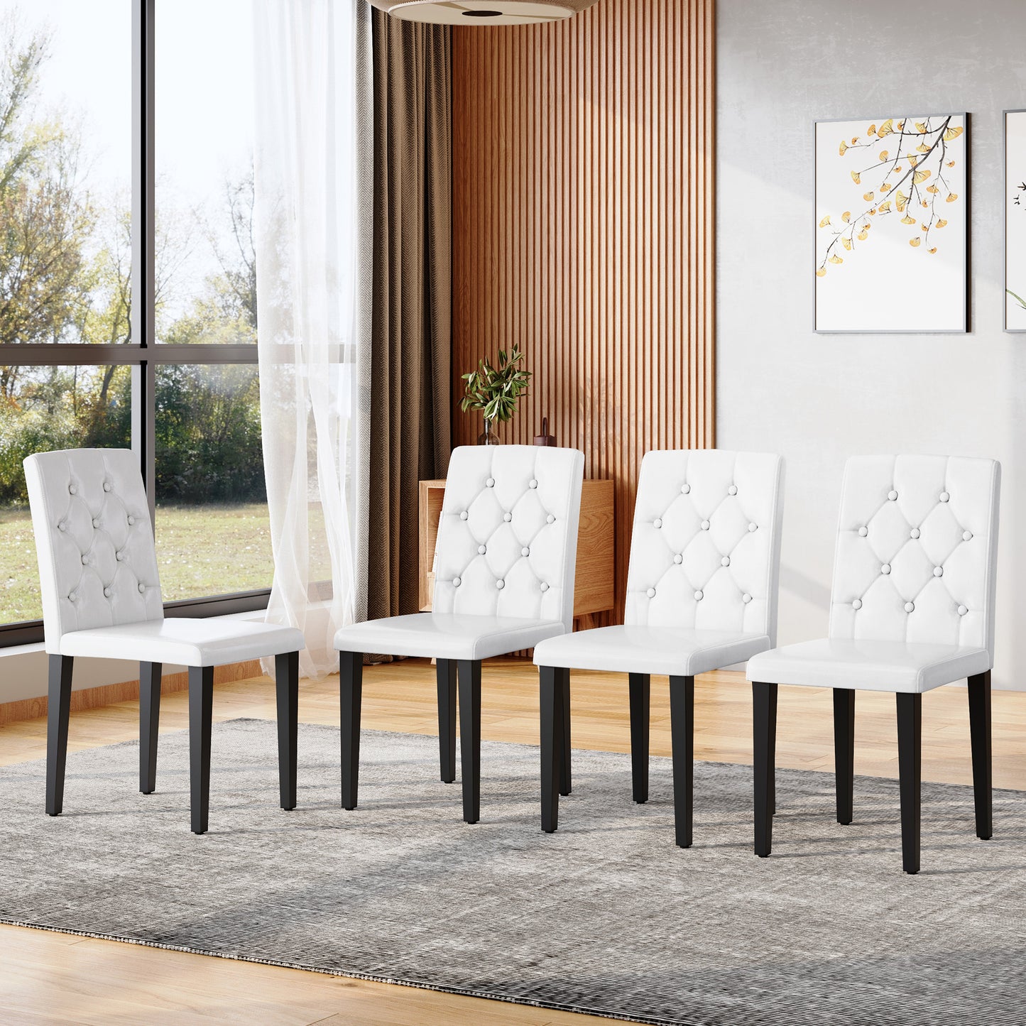 Ergonomic Dining Chair – 35" High Back Chair with Buckle Backrest & Metal Legs, Upholstered Seating