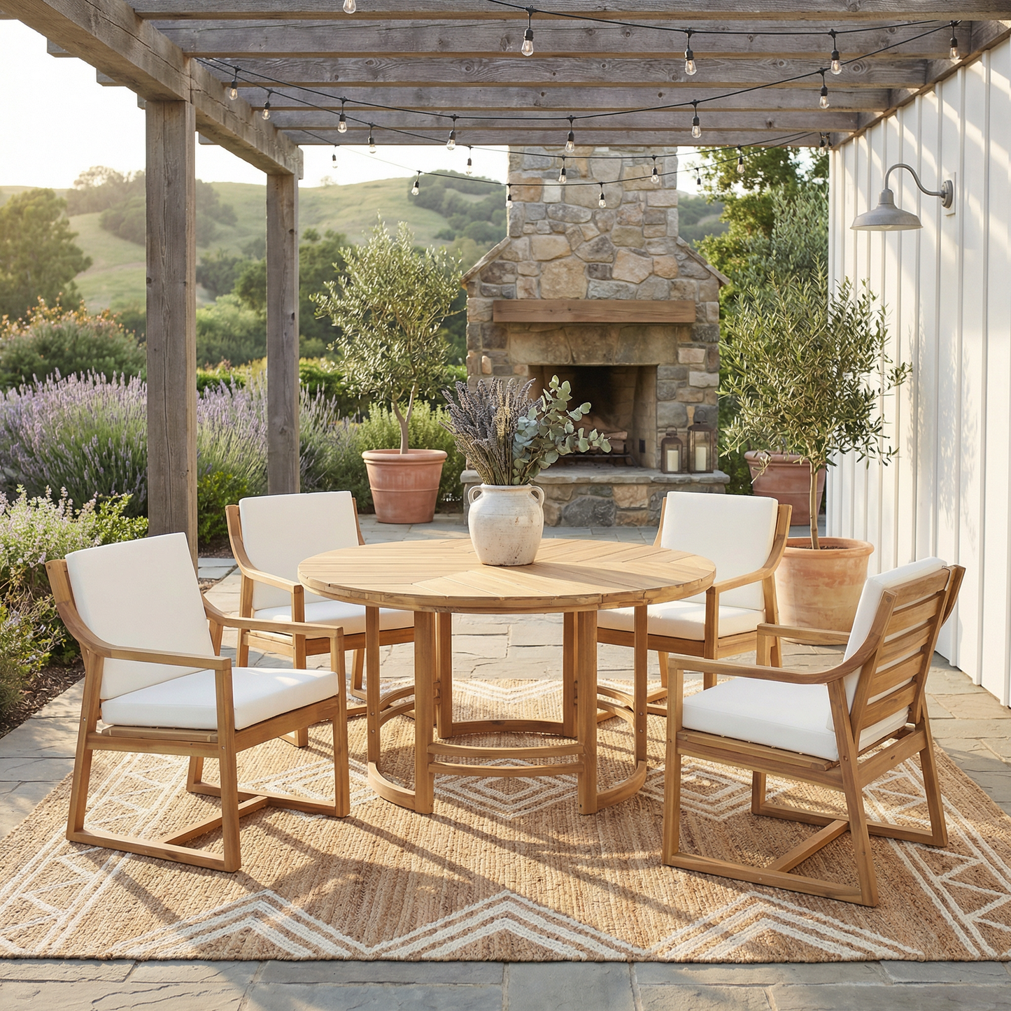 5-Piece Outdoor Dining Set Patio Table and Chairs Set with Umbrella Hole for Patio, Backyard, Garden