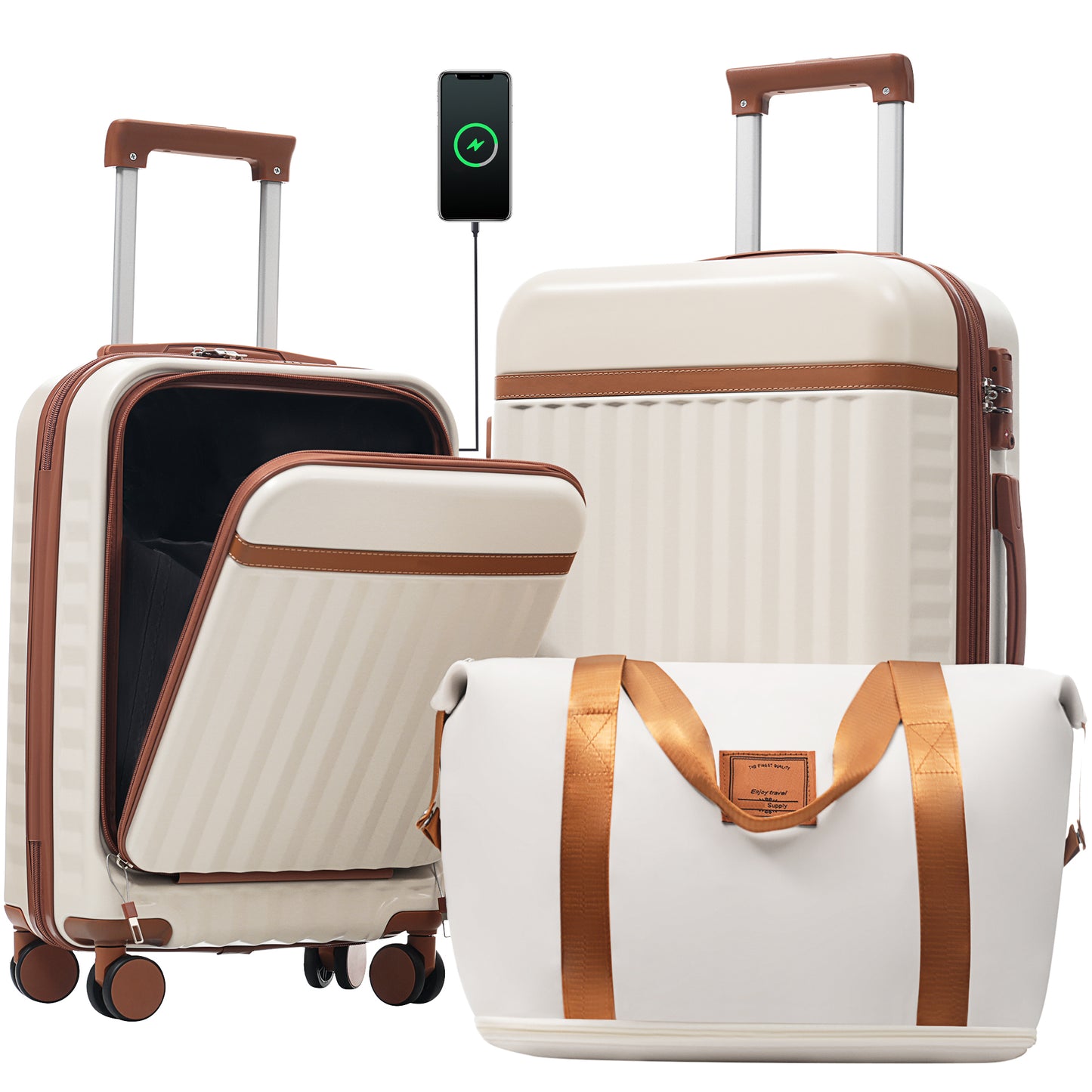 Front Opening Hardside Luggage Set with USB Port, TSA Lock & Spinner Wheels