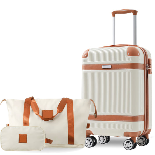 Black and Copper and Cream 3-Piece ABS Hardshell Carry-On Luggage Set with TSA Lock, Spinner Wheels