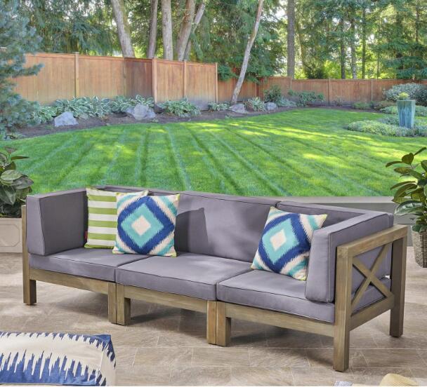 Brava X-Back 3-Seater Outdoor Sectional Sofa Set with Water-Resistant Cushions – Acacia Wood Patio Conversation Seating