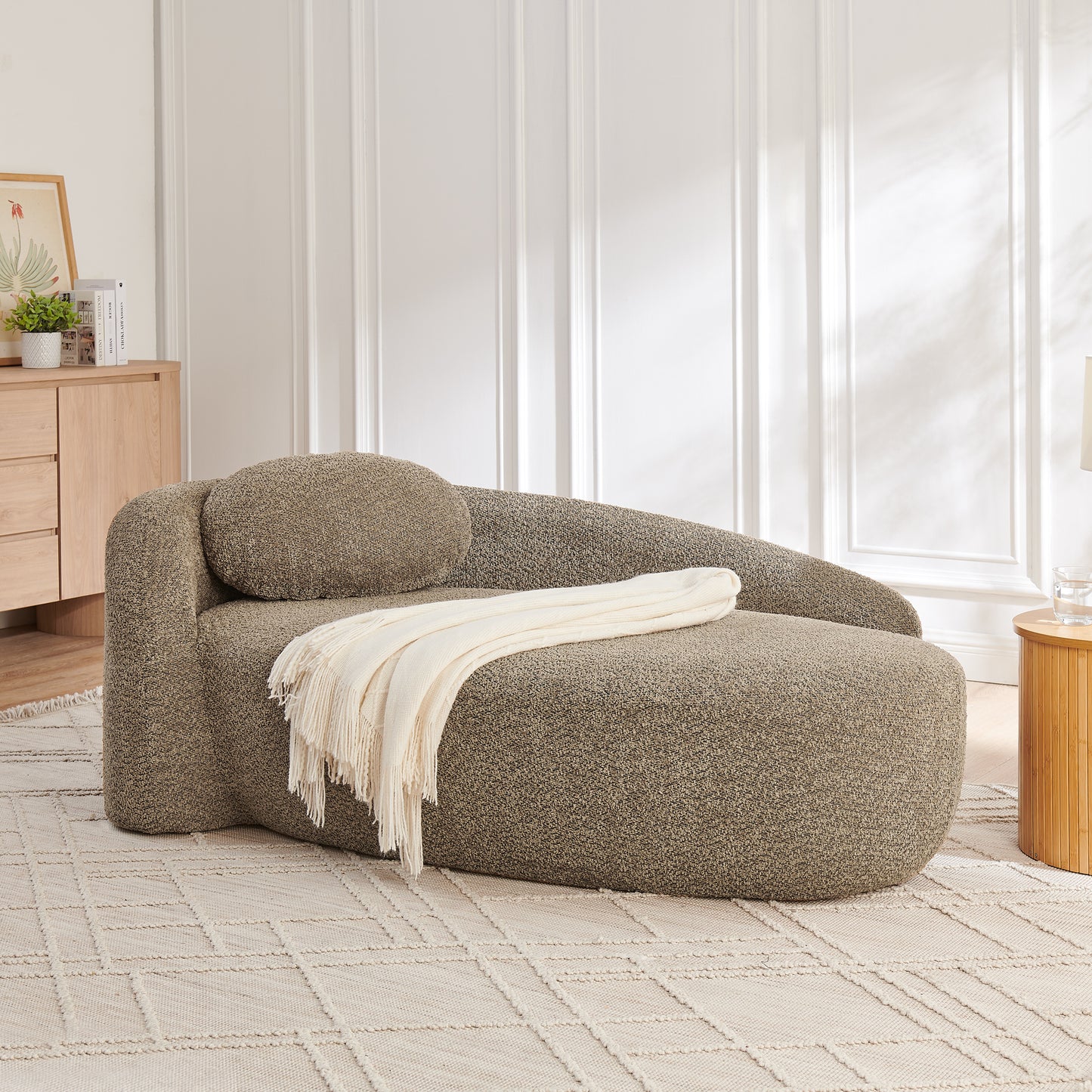 Modern Oval Single Lazy Sofa Chair with Integrated Backrest, Side Armrest and Pillow