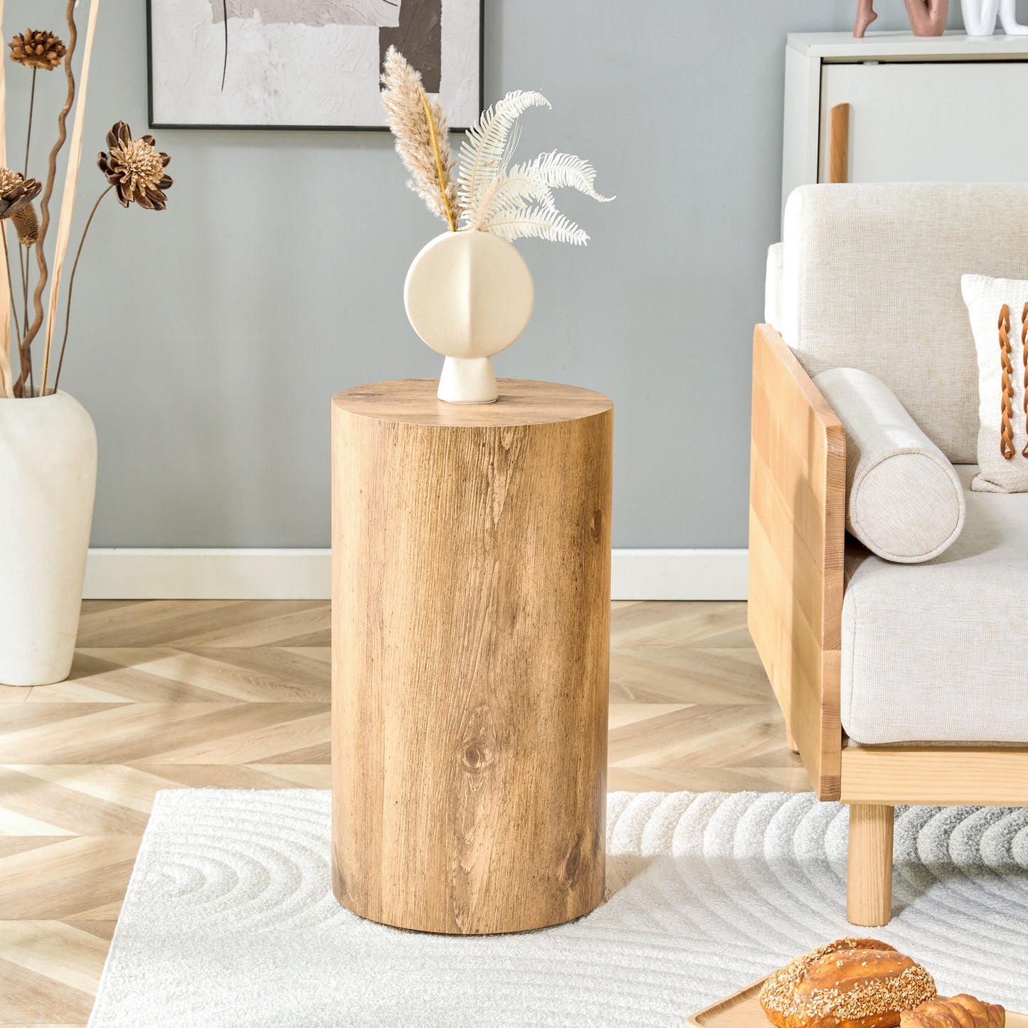 Modern Cylindrical Coffee Table – Minimalist MDF Round Accent Table, Living Room Side Table