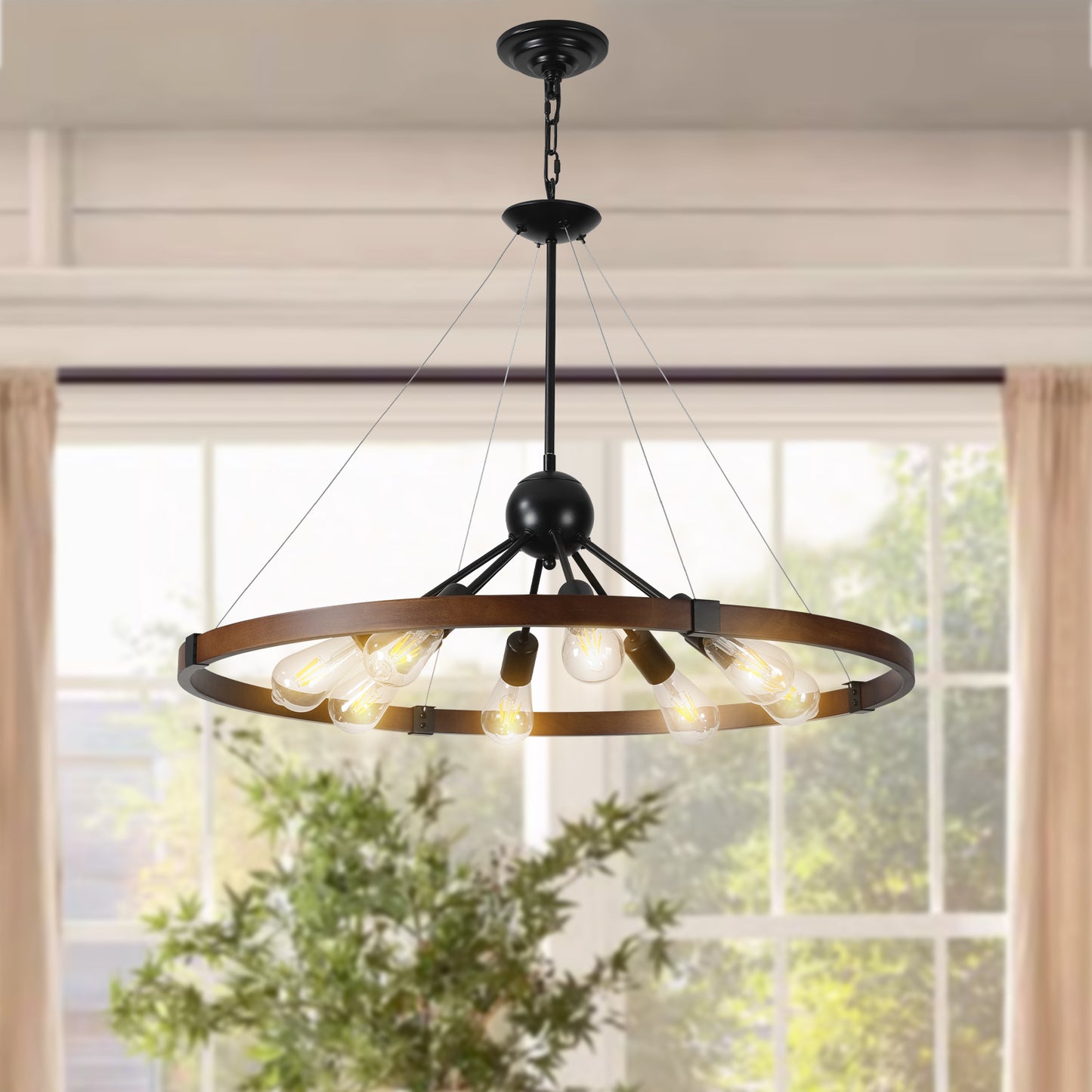 (New SKU:W1340P206642) 8-Light Retro Farmhouse Chandelier For Kitchen, Living room, Dining room Red and Walnut(No Bulbs)