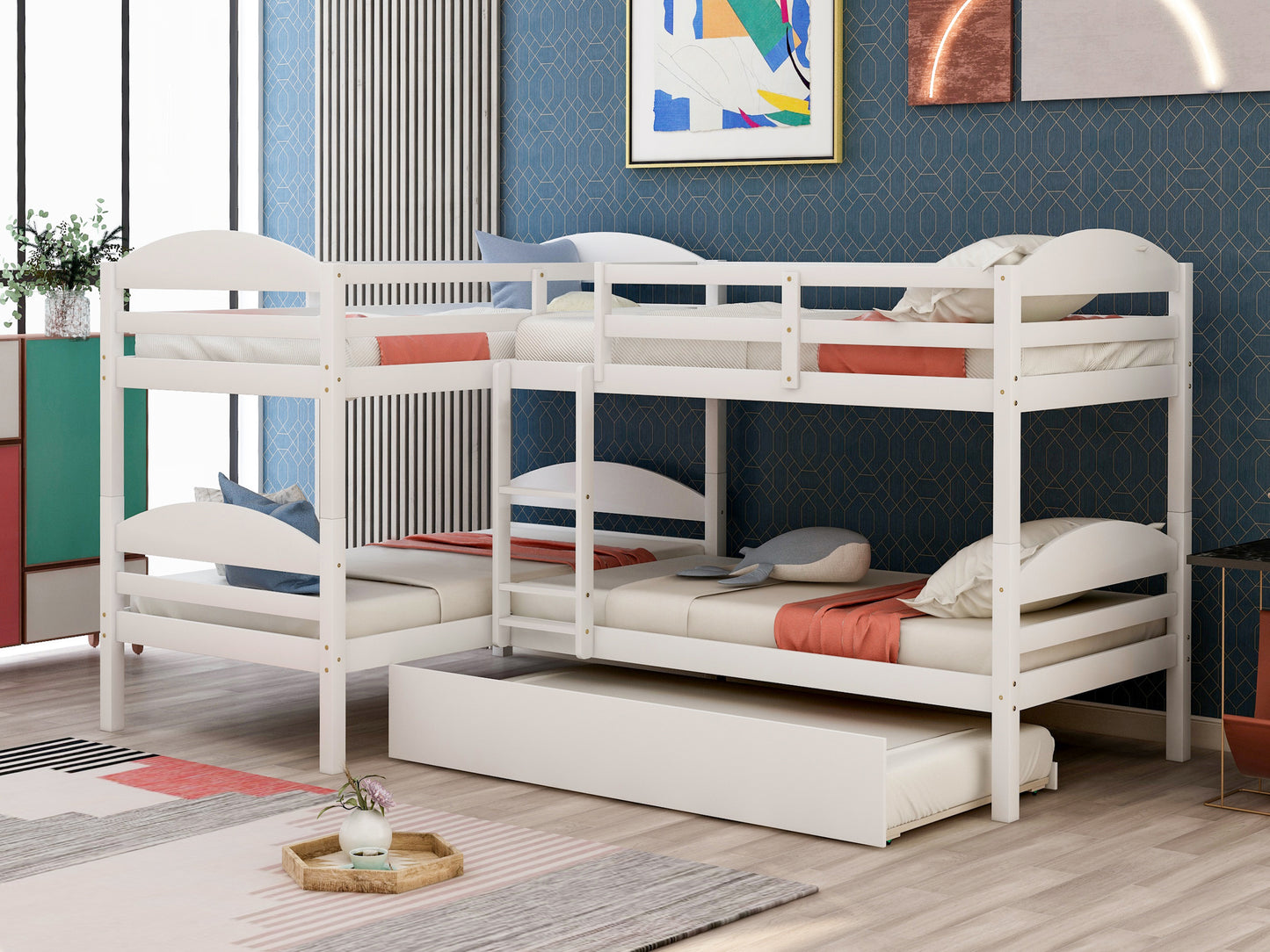 Twin L-Shaped Bunk Bed with Trundle