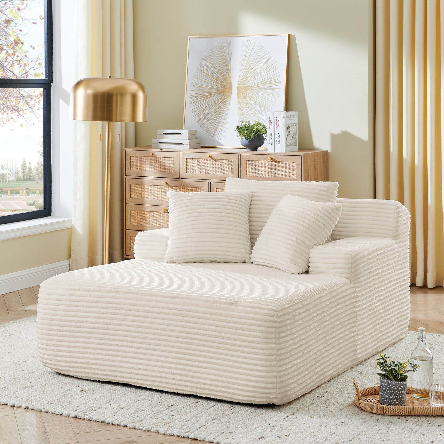 Single Lazy Sofa Lounge Chair, No Assembly Required, Velvet Fabric, Fluffy Modern Chair for