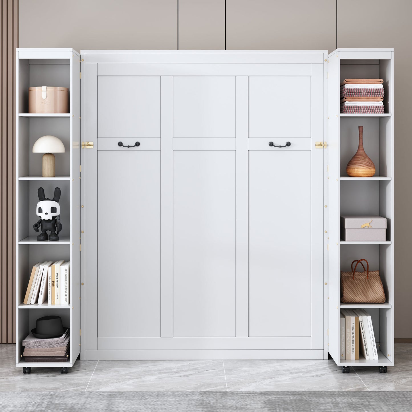 Queen Murphy Bed Wall Bed with Storage Doors