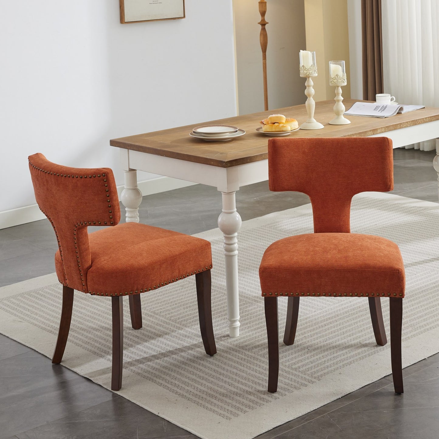 Mid Century Modern Dining Chairs Set of 2, Farmhouse Linen Fabric Upholstered Accent Chair