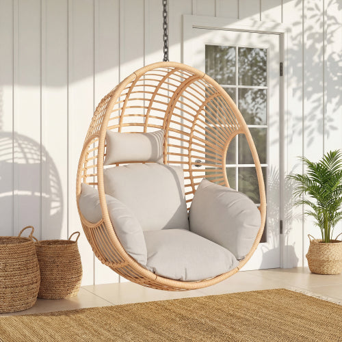 PE Wicker Hanging Swing Chair Only with Cushion, Natural or Black