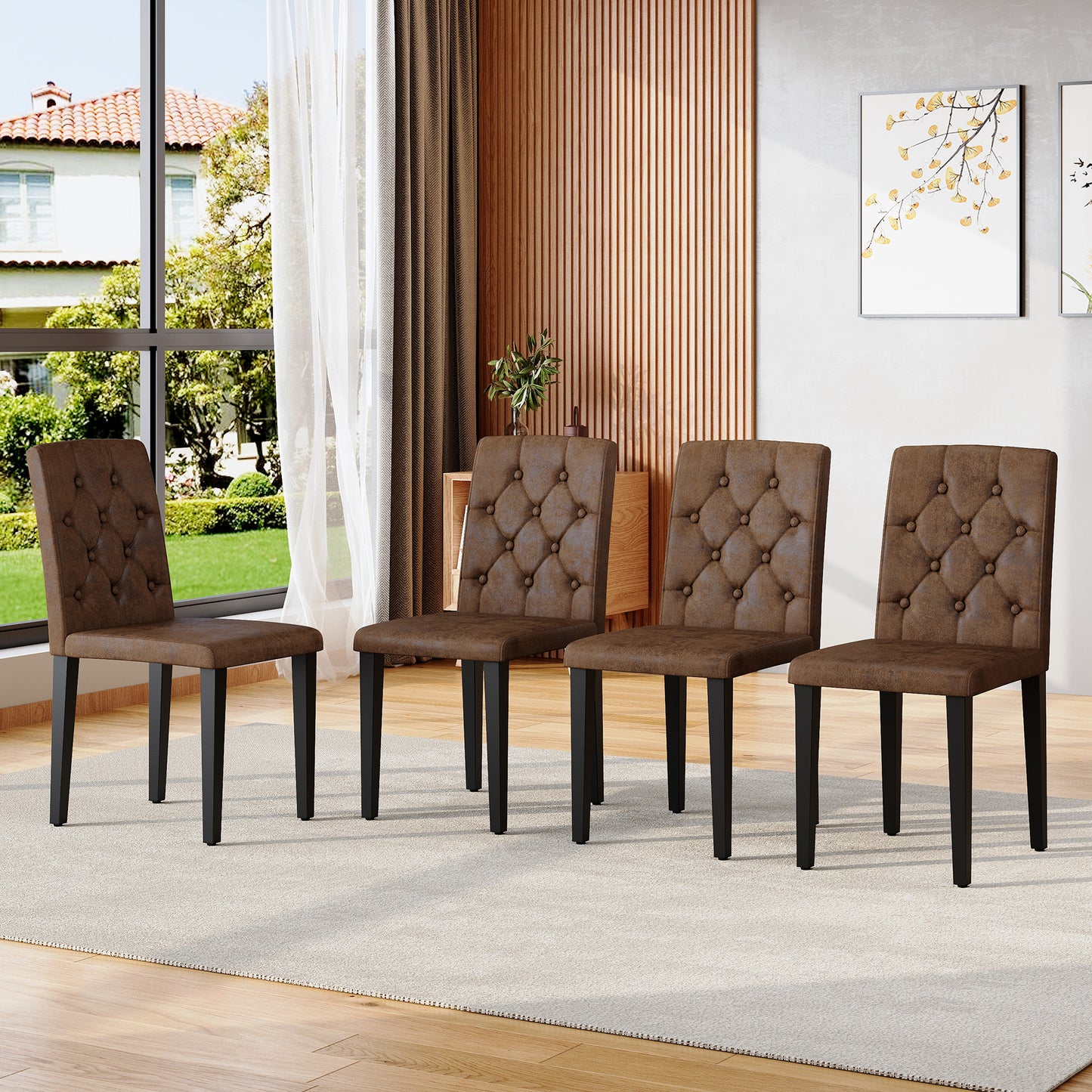 Modern Dining Chair – Upholstered High Back Chair with Metal Legs, 35” Height Kitchen & Dining Seating