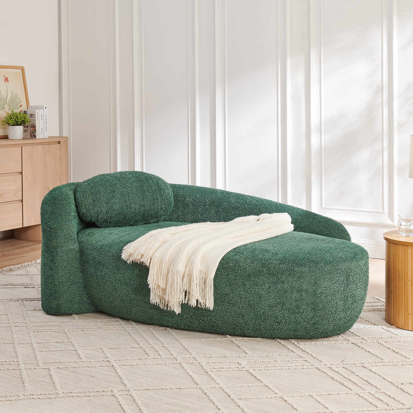 Modern Oval Single Lazy Sofa Chair with Integrated Backrest, Side Armrest and Pillow