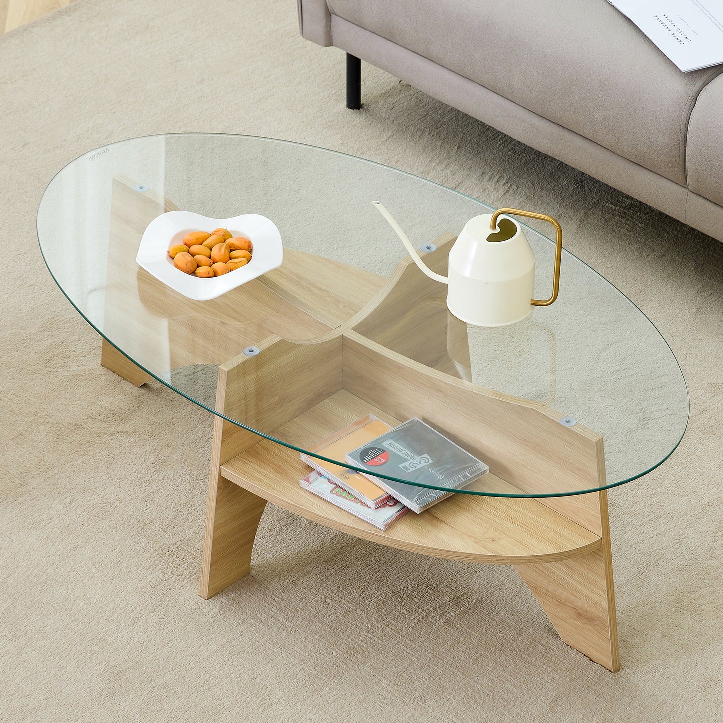 Oval Glass Coffee Table – 41.3" Modern Tempered Glass Table, Minimalist Living Room Center Table