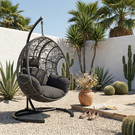 Extra-Wide U-Base Hanging Egg Chair with 8-Inch Cushion, Gray or Natural