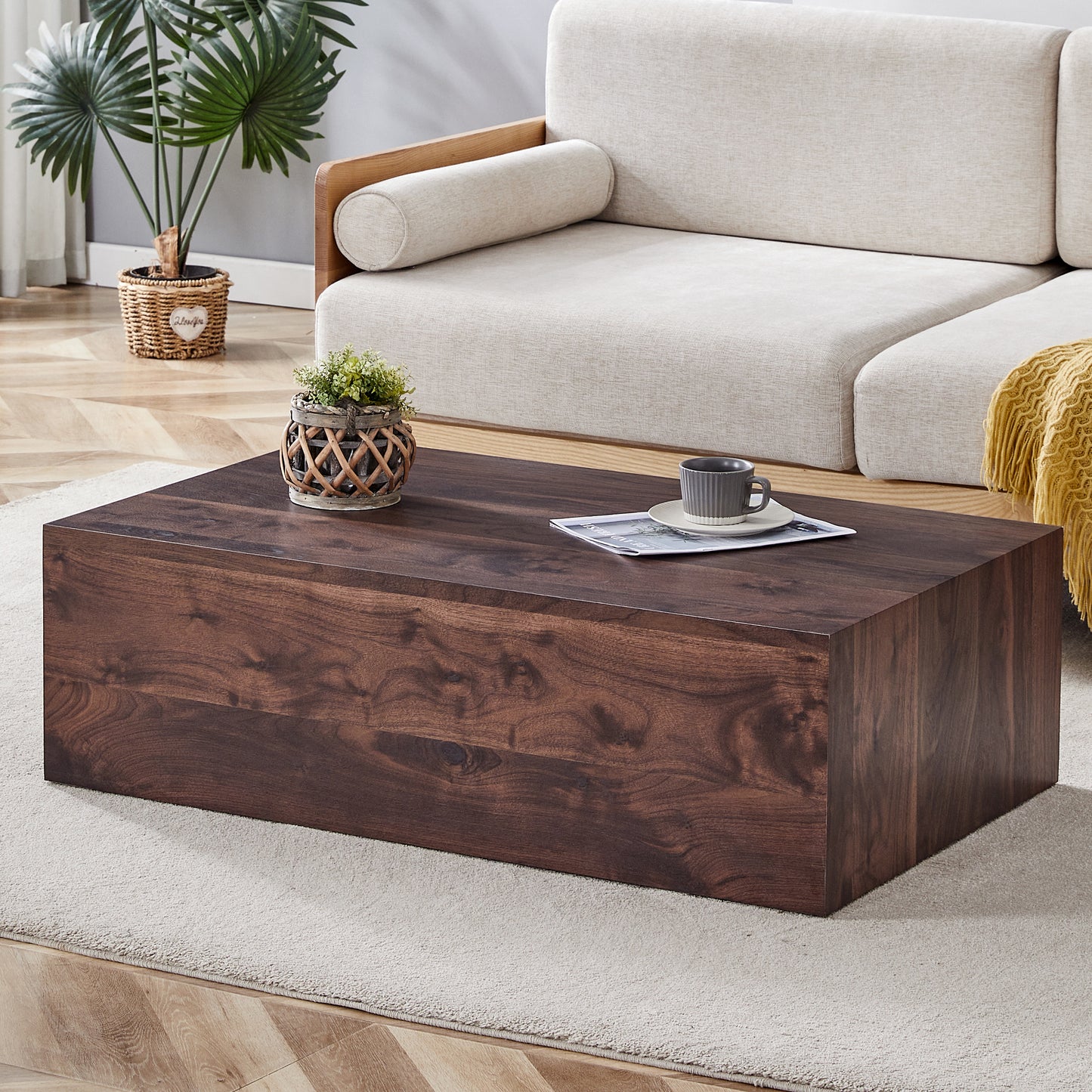 Modern Coffee Table – 39.3" Rectangular Accent Table with Textured Design, Luxury Living Room Table