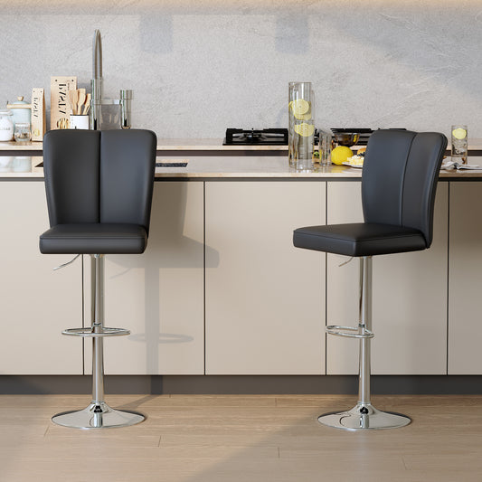 Adjustable Bar Stools Set PU Leather Black 2-piece set 360° Rotating and Swivel for Kitchen Island and Bar Areas
