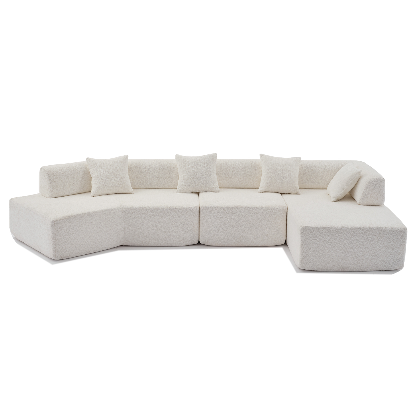 Modern Minimalist 140" L-Shape Couch ,No Assembly Required,Boucle,Modular Sofa ,Couch with Chaise,Free Combination Foam-Filled Sofa, 4 Seats,White