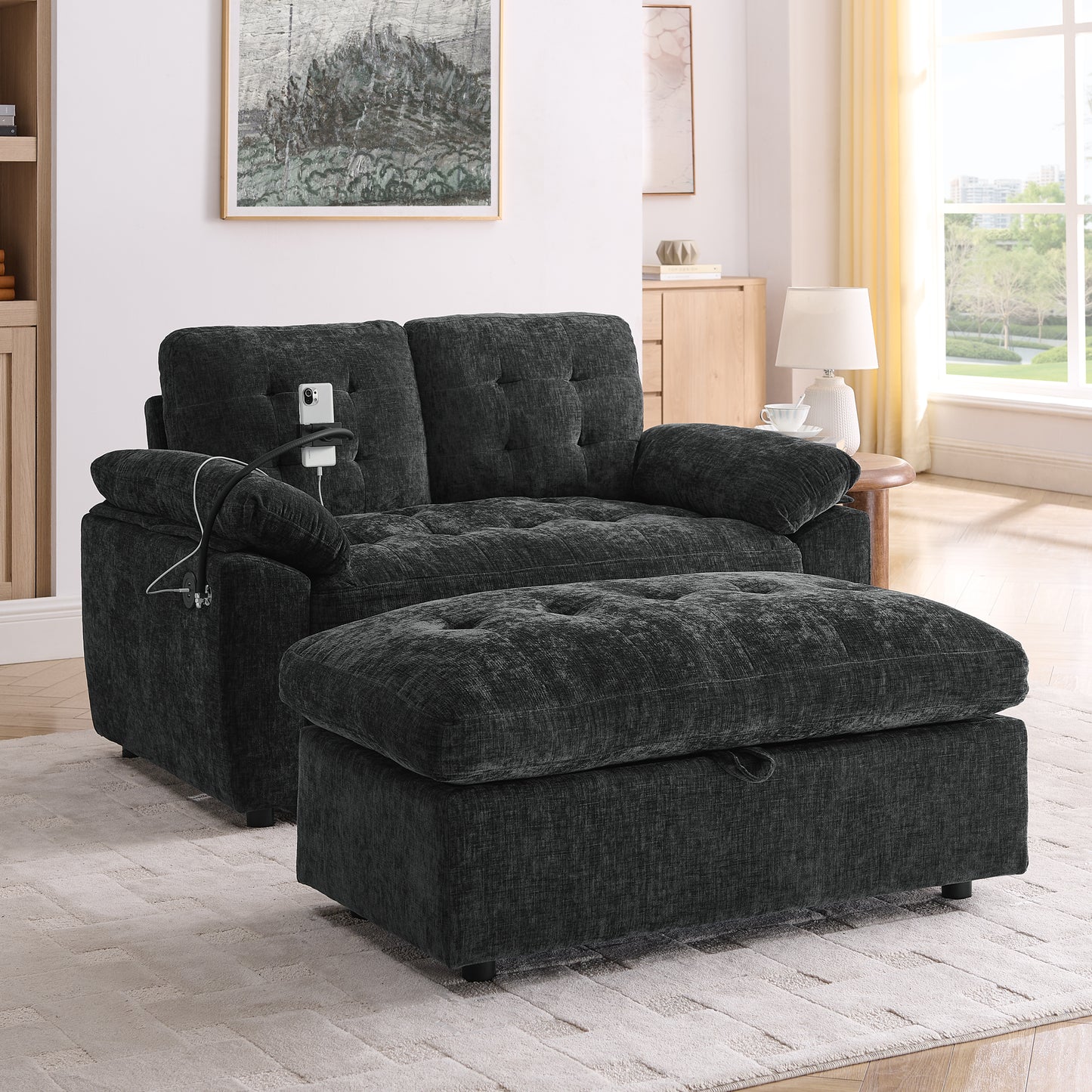 Leisure sofa chair, Double sofa recliner, with manually adjustable backrest, soft padded armrests