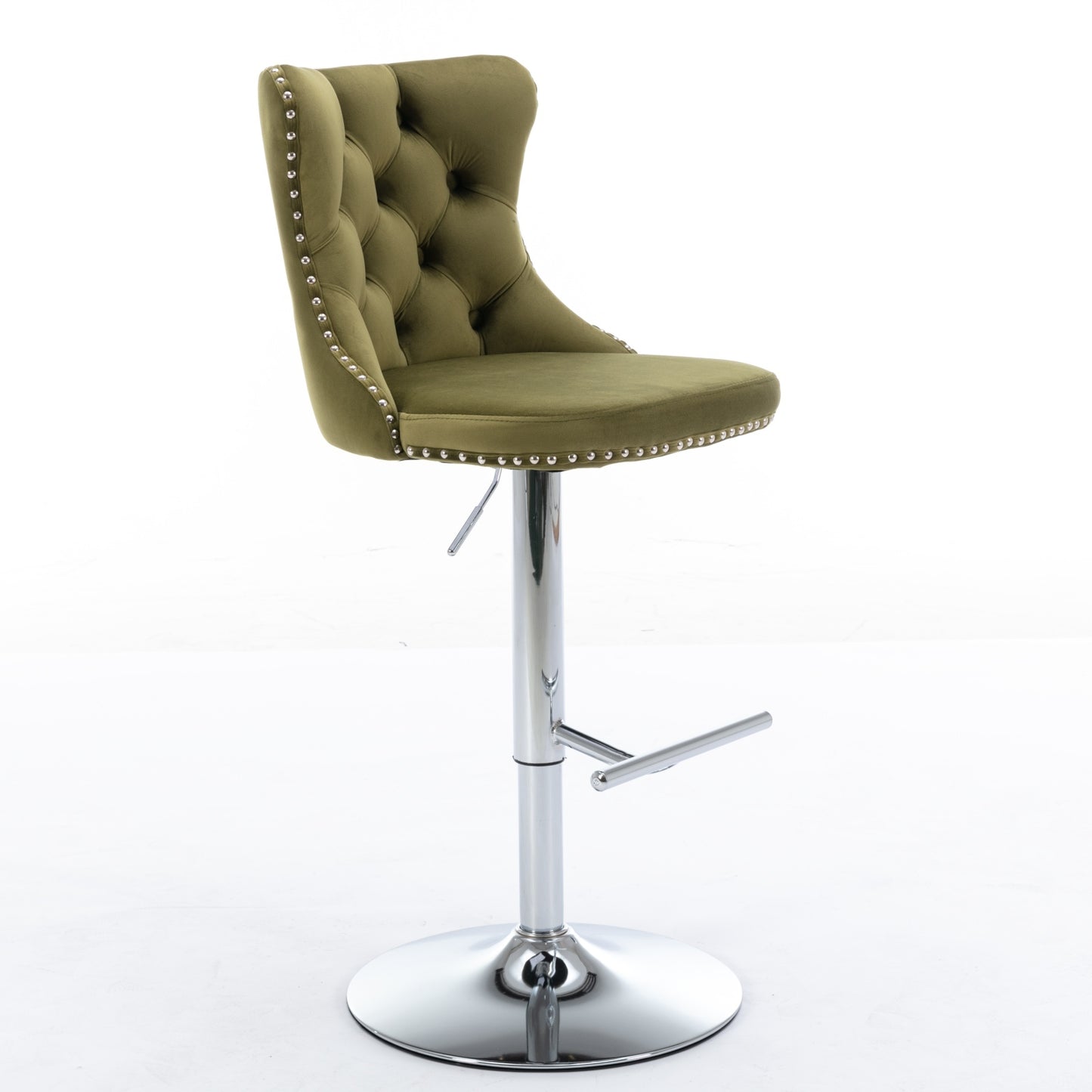 Modern Tufted Velvet Swivel Barstools with Adjustable Height and Chrome Base, Set of 2