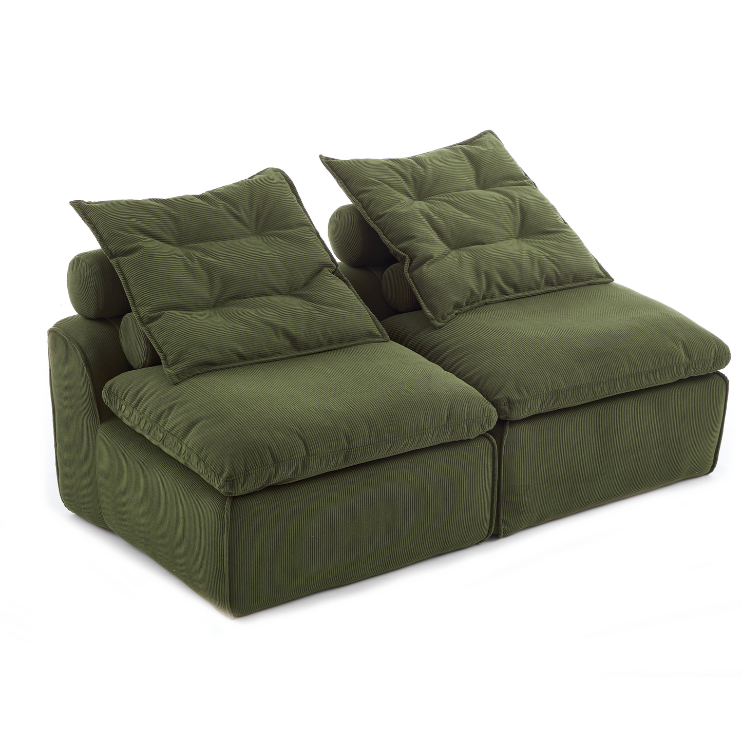 Modular Sofa,No Armrests,At will DIY,Soft Corduroy Fabric,Neck Pillow-Back Lounge Sofa Chair,Reading Nook, or Apartment Living, Lumbar Pillow,2 Seats,Upholstered,Green
