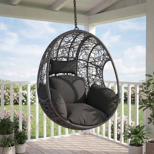 Outdoor Swing Chair PE Wicker Grey with Cushioned Seating for Patio, Garden, or Backyard