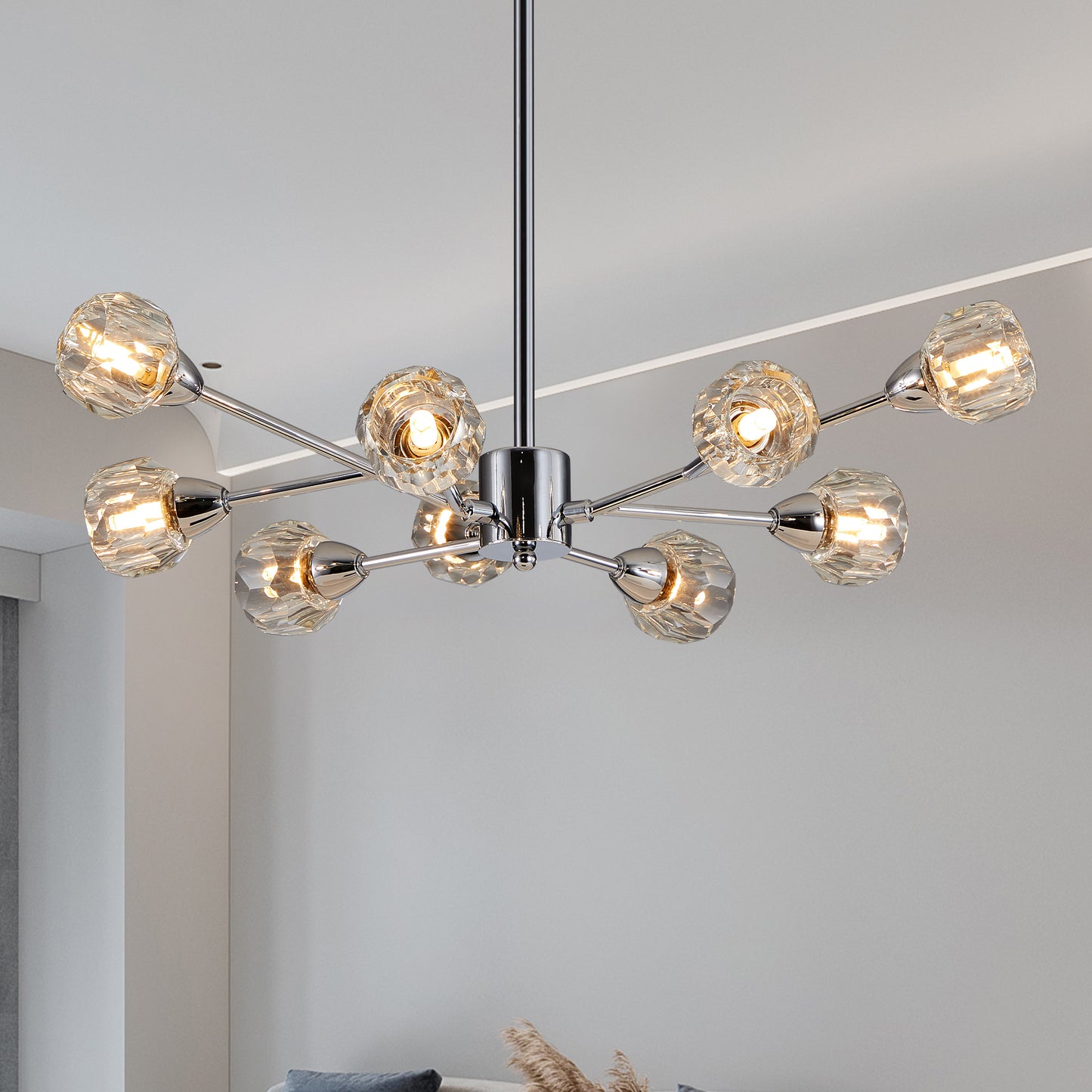 28' Modern Crystal Chandeliers, 9 Lights Chandelier for Living Room Bedroom,