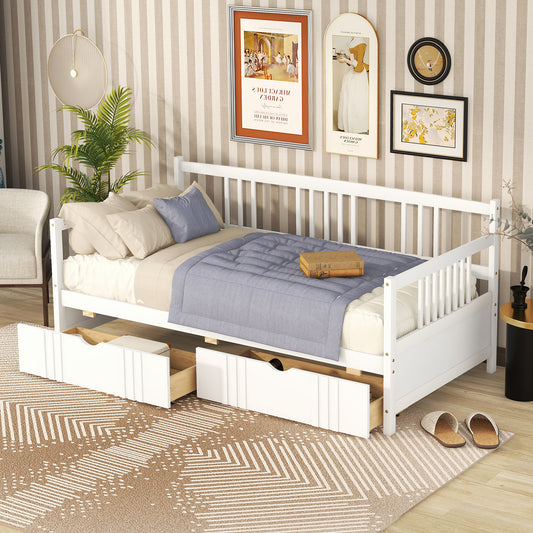 Daybed, Twin Size, Solid Wood with Two Storage Drawers for Bedroom or Living Room