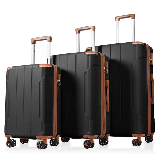 Luggage Set Black Brown ABS for travel organization
